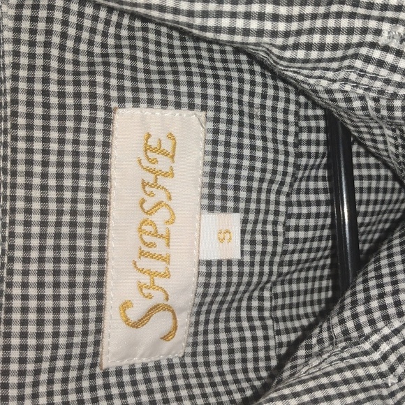 Vintage Poodle Girl Black and White Gingham Button Down Collar Top S - Picture 5 of 8